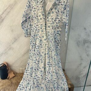 Blue and White Floral Long Sleeve Dress
